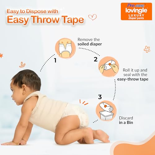 Image of Pro-ease Lovingle Luxury Wrapper Baby Diaper|Pant Style Diaper for Baby|Diaper L Size|2X preference on Absorption*IAdvanced Leakage Protection|Wetness Indicator|Easy Throw Tape|9-14 Kg|50 Pieces.
