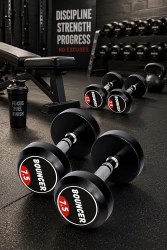 Image of US FITNESS Rubber Coated Round Bouncer Dumbbells for Men & Women | Durable Cast Iron Dumbbell Set for Home Gym Workout | Strength Training, Muscle Building & Full Body Fitness | Set of 2 (Black, 7.5kg)
