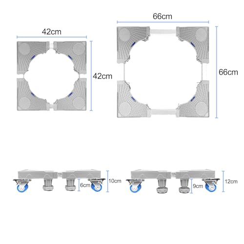 Fousenuk Wasmachine-onderstel, verstelbare wasmachinesokkel met 8 poten en 4 wielen, wasmachinesokkel berenbelasting 300 kg, platform voor koelkast, droger en vriezer - Afbeelding 4