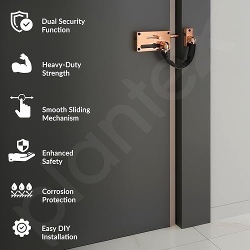 Image of Plantex Door Chain with Baby Latch /Door Chain Lock for Main Door /Latch Lock for Door /Heavy Duty Door Safety Guard Lock for Home, Hotel & Office Security - Pack of 1 (DTK-294-Rose Gold)