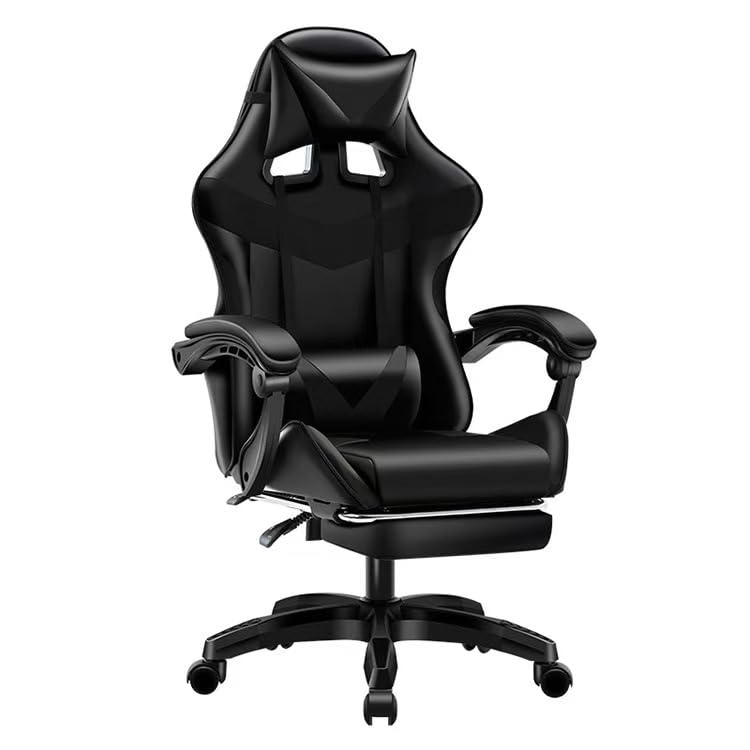 Genérico Silla Gamer Reclinable con Reposa Pies Silla Gaming Ergonómica Ajustable Silla Gamer Comoda Reclinable hasta 90° Resistente (Equipada- Negro) (Negro)