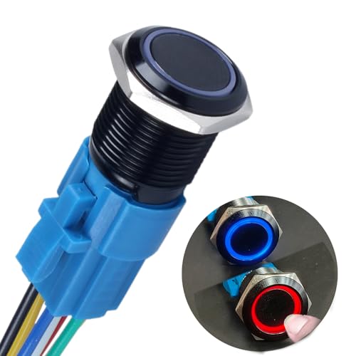 Bouton-poussoir en métal étanche 16mm avec connecteur 7 broches pour tableau de bord