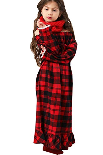 Girls Cotton Red Plaid Nightgowns Sleepwear Sleep Dress Kids Princess Pajamas Long Sleeve Christmas4
