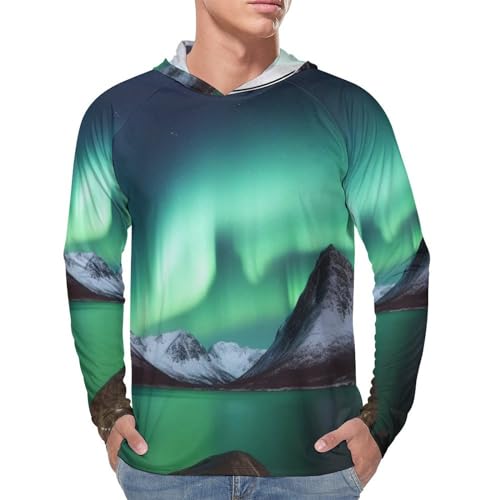 Men's Sun Protection Hoodie Shirts UPF 50+ Long Sleeve Rash Guard Aurora Borealis Sun Shirt Outdoor4