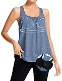 MISS MOLY Canotta sportiva da donna, in rete, con scollo rotondo, senza maniche, per yoga, fitness, casual, con reggiseno, Blu, L