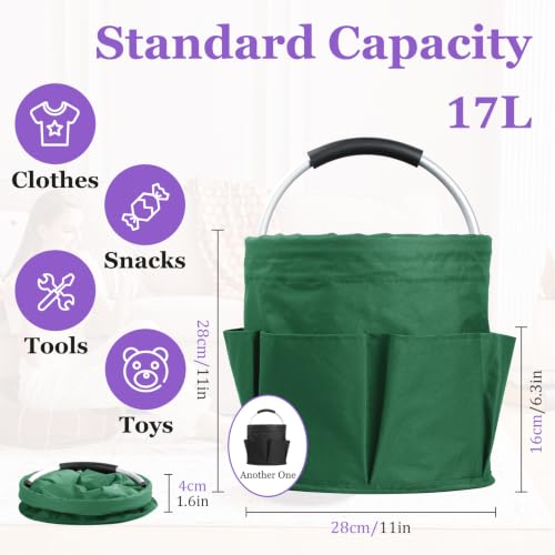 Image of 2PCS Cleaning Caddy, 17L Collapsible Cleaning Supply Caddy with Handle, Foldable Tool Bucket Organizer with Outer Pockets, Storage Basket for Travel, Housekeeping, RV, Green + Black