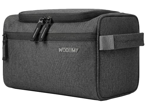 Image of Wooum Travel Toiletry Bag for Men | Water-Resistant Bathroom Organizer with Hook | Compact Khadi Fabric Dopp Kit with Zipper & Mesh Pockets - Ideal for Travel, Gym & Daily Use (Grey)