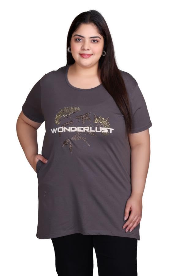 Image of In Love Women's Plus Size Longline T-Shirt with Side Pocket, 3 /4 Sleeve, Crew Neck