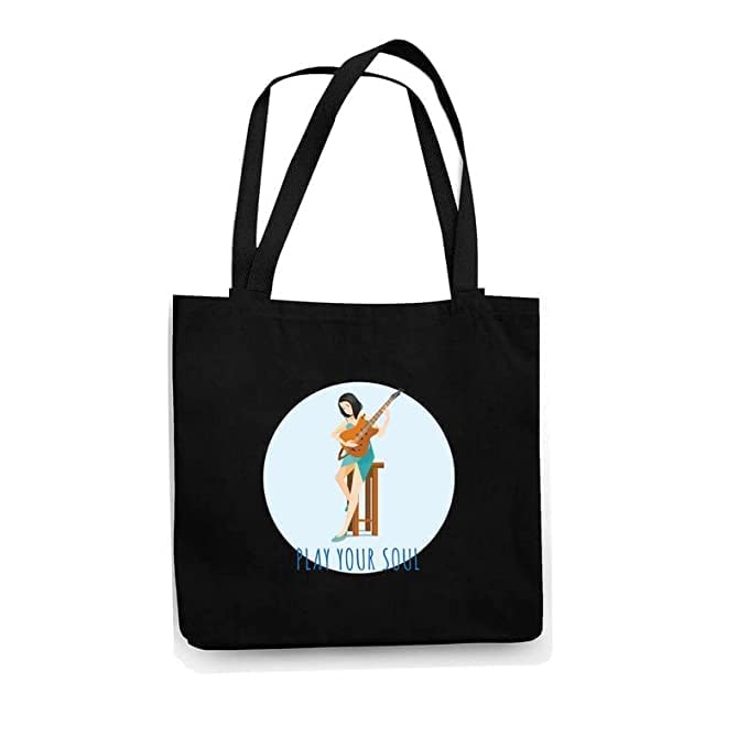 TheYaYaCafe Printed Cotton Black Tote Bag With Zipper |Multipurpose bag|Zipper Tote Bag_Play_your_soul (B0C13YB22Q) Amazon Price History, Amazon Price Tracker