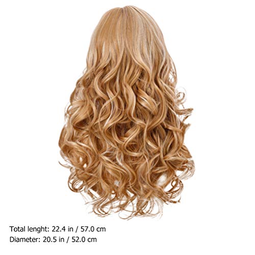 FRCOLOR Dourado Longo Encaracolado Perucas Com Franja Falso Artificial 57X52cm Ondulado Peruca de Ca