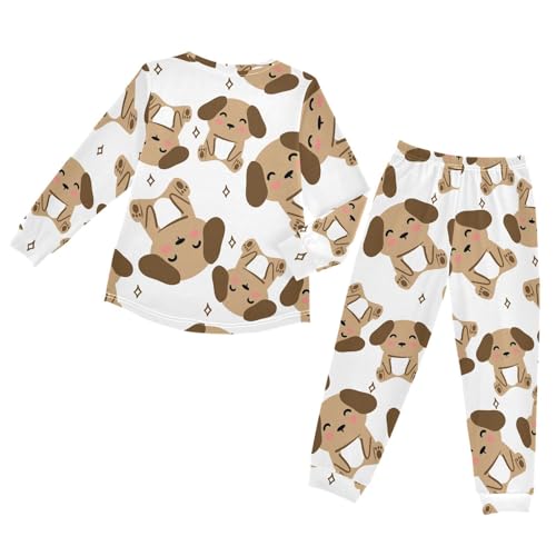 Long Sleeve Pajama Set for Girls Boys Kids,Cartoon Cute Dog Brown Comfy Nightwear Soft Loungewear,Family Matching PJs Underwear Set 6T2