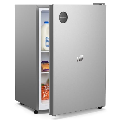 Image of Upstreman 2.5 Cu.Ft All-Refrigerator Mini Fridge, Single Door Small Refrigerator, Dorm Fridge with 7 Adjustable Thermostat, Compact Refrigerator for Office, Bedroom or Dorm, Silver-CR26