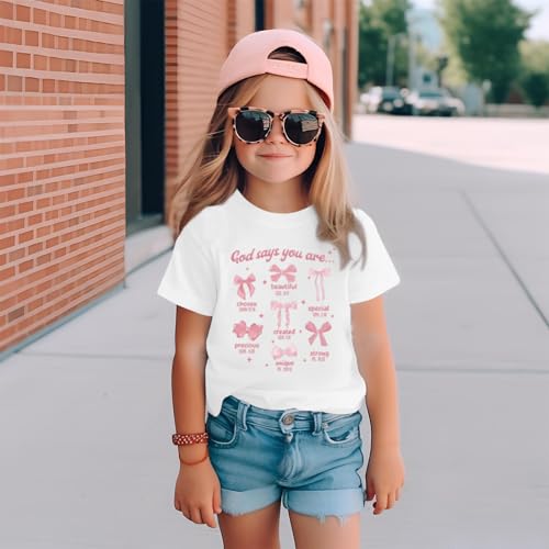 KEEVICI Cute Girls Bow God Shirt Christian Graphic Tees Jesus Shirts for Kids Bible Verse Inspirational Religious T Shirts2