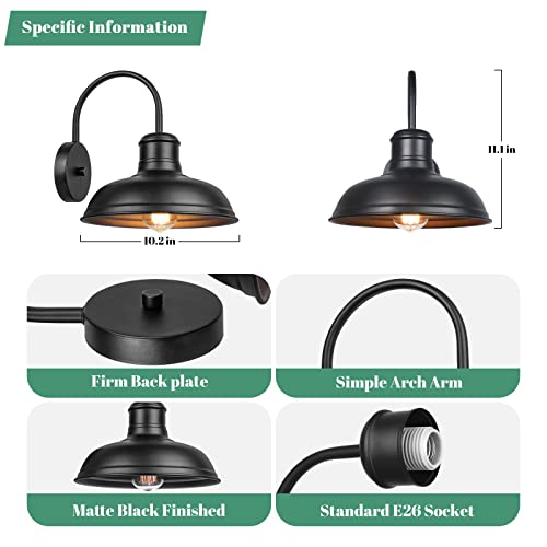 2-Pack Matte Black Outdoor Wall Lights, Modern Farmhouse Porch Wall Light Fixtures Wall Mount, Industrial Gooseneck Wall Sconce, Exterior E26 Barn Lights For Garage Frontdoor Entryway Bathroom Doorway #TOP5