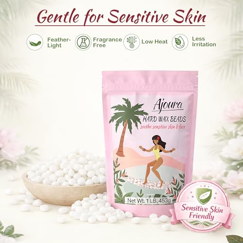 Image of Ajoura 1lb Unscented Hard Wax Beads for Hair Removal, Brazilian Bikini Wax Refill for Full Body Women Men, Ideal for Legs, Face, Brazilian, Bikini, and Underarms, at Home Waxing for Sensitive Skin