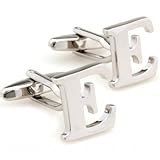 Virens Empourium Mens Initial Alphabet Letter A to Z Silver White Steel Wedding Formal Business Cufflinks Gift Present (LETTERS E)