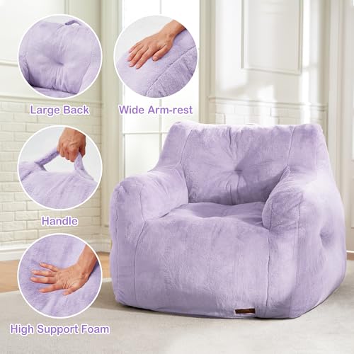 Image of Hobestluk Bean Bag Chair for Adult Small Bean Bag Chairs with Arms Furry Beanbag Chair with Foam Filler Stuffed Bean Bag Sofa for Reading in Bedroom Living Room and Dorms (Purple)