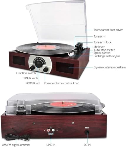 Aioneer Tourne-Disque, Ge Turntable 3-Speed Bluetooth Vinyl Player Tourne-Disque avec Haut-Parleur Stéréo Intégré, Fonction Am/FM Et Sortie Auxiliaire Et RCA, Bois Naturel - Les Beatles, Paul McCartney, John Lennon, RIngo Starr, George Harrison Aioneer Tourne-Disque, Ge Turntable 3-Speed Bluetooth Vinyl Player Tourne-Disque avec Haut-Parleur Stéréo Intégré, Fonction Am/FM Et Sortie Auxiliaire Et RCA, Bois Naturel – Image 5