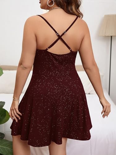 Image of Floerns Women's Plus Size Sleeveless Glitter Dress Wrap V Neck Flared Short Dress