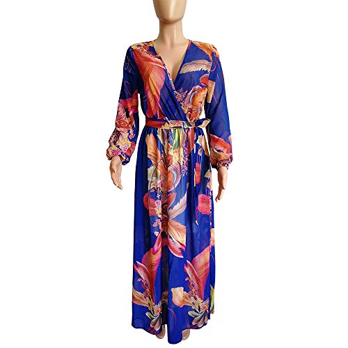 Image of Nuofengkudu Womens Chiffon Deep V-Neck Maxi Dress Summer Boho Dresses(S-5XL)