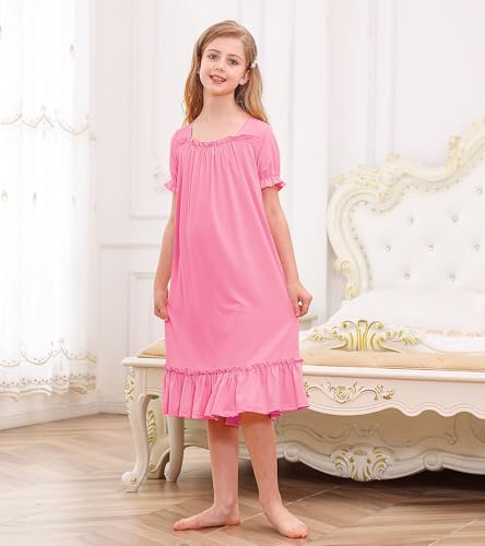 uideazone Girls Nightgowns Puff Short Sleeve Sleepwear Victorian Nightdress Soft Princess Pajamas Dress Size 5-12 Years2