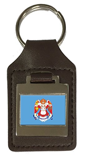 Porte-clés en cuir gravé Mongolie Ulan Bator City drapeau souvenir