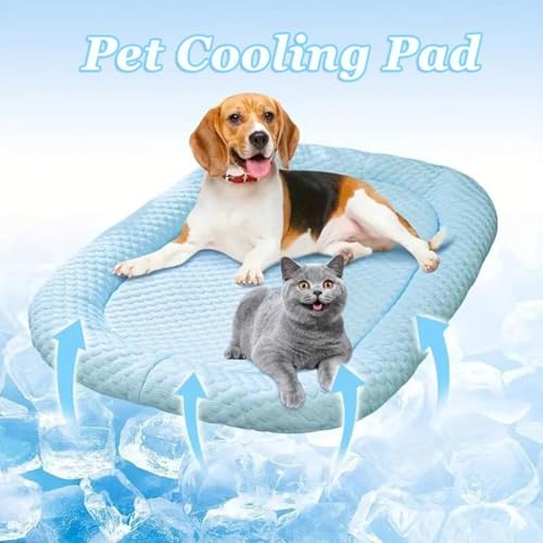 Kühlbett for Hunde, Kühlmatte for Hunde, Kühlkissen for Haustiere aus Eisseide, Kühlmatte for Hunde, blaues Hundebett oder Katzenbett for Kisten, Zwinger, Sofaböden, Autos, Außenbereich(Blauw,M)