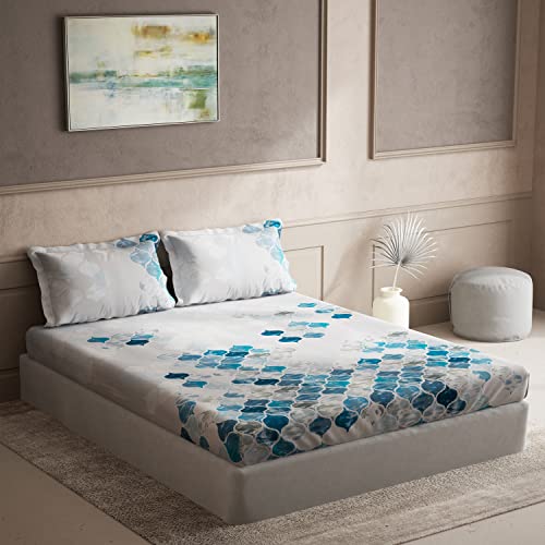 Image of DDECOR - Jaali 100% Cotton Double Bedsheet with 2 Pillow Covers, King Size, Blue