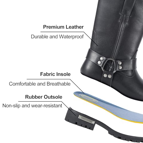 GARGOYLE BELLS Women's Leather Motorcycle Boots Cycling Boots Waterproof Non-slip Casual Boots Mid Calf2