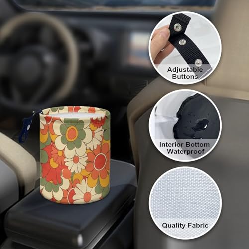 Image of Colorful Groovy Flower Print Portable Car Garbage Bin Reusable Collapsible Hanging Portable Dustbin Bin Waste Basket Car Accessories Interior for Car SUV Trucks Universal