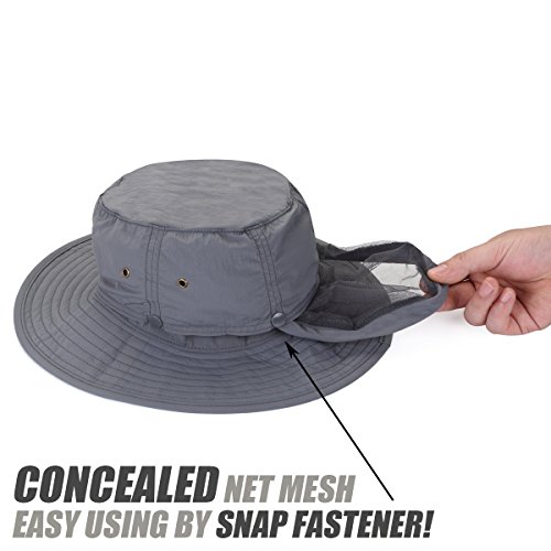 Ushake Head Net Hat, Safari Hat Sun Hat Bucket Hat With Hidden Net Mesh Grey #TOP3