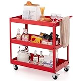 Espace de rangement à 3 niveaux avec protection : Notre chariot à outils est conçu avec 3 niveaux, idéal pour organiser les outils, les produits de nettoyage, les ustensiles de cuisine, etc. La conception ouverte garde vos articles à portée de main, tandis que les bords hauts et anti-éclaboussures empêchent les articles de tomber.