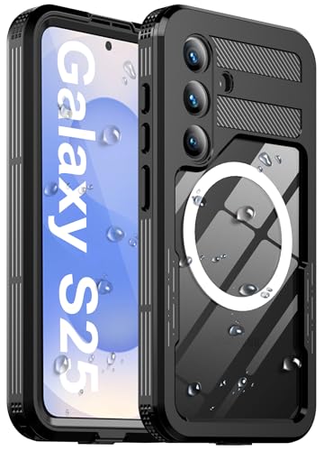 Ezanmull for Samsung Galaxy S25 Waterproof Case, with Built-in Screen Protector [Fit for Magsafe] Dustproof Shockproof Full Body Underwater Phone Case for Samsung Galaxy S25 5G 6.2'- Black