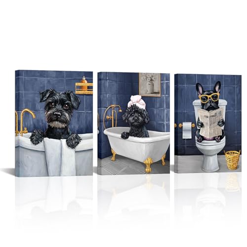 Nachic Wall Blue Bathroom Wall Art Dog Room Decor Painting Prints (Navy)