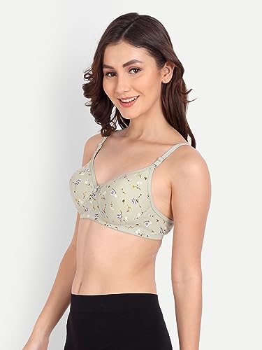 Image of Women Flower Printed Padded Bra - Made of Pure Cotton Full Coverage Non Wired Soft Cup for T-Shirt Saree Dress for Everyday