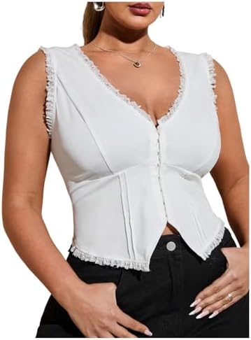 SweatyRocks Women's Plus Size Sleeveless V Neck Corset Crop Top V...