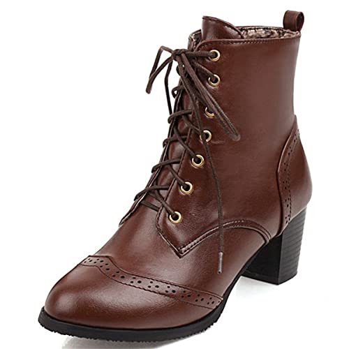 Betastella Women's Lace Up Booties Chunky Heel Ankle Boots Side Zip Short Boots Dress Shoes2