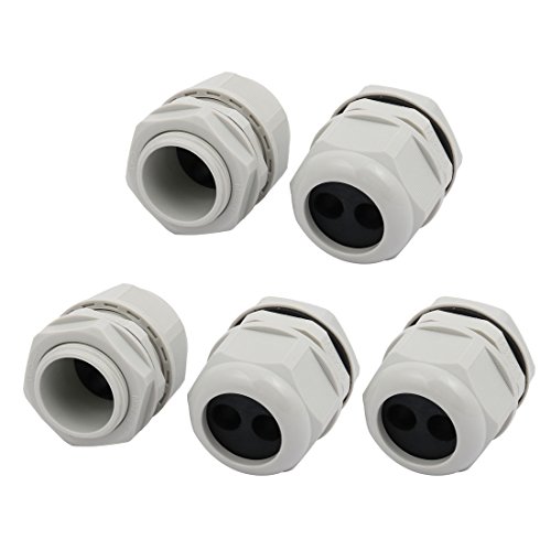 Aexit 5 Pcs Transmission M32x1.5mm 2 Holes Adjustable Cables Gland Fixing Connector Fastener Gray