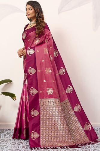 Image of SGF11 Women's Kanjivaram Pure Soft Silk Saree With Unstitched Blouse Piece