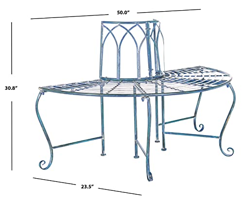 Image of SAFAVIEH Outdoor - Abia Iron Tree Bench - Mossy Blue Iron Metal - Vintage Scrollwork Garden Design - Ideal for Patio, Deck, Porch, Garden, 17 inch Seat Height (PAT5018C)