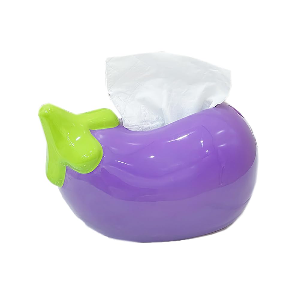Qinqin Store Girls Eggplant Shape Creative Eggplant Ceramic Tissue Box Holder Living Room Cute Tissue Box Cover Decorative Facial Napkin Tissue Holders (, 22×13.5×14Cm/8.66"×5.31"×5.51")
