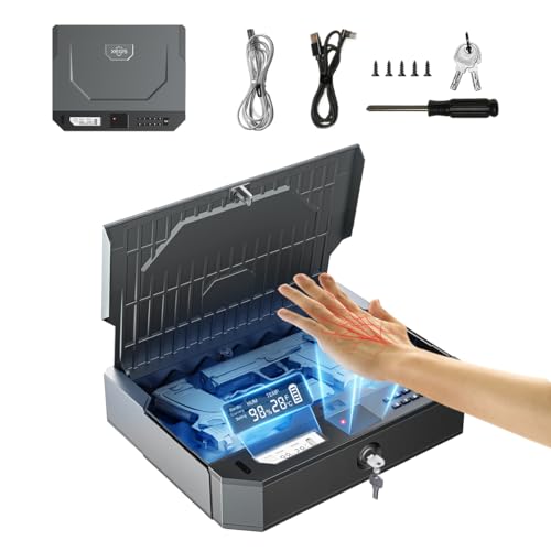XEGIS SAFE World's 1st Palm Vein Biometric Gun Safe [0.09s Smart Unlock] [10X Military Anti-Pry/Drop] Handgun Pistol Safe with Keypad+Key Lock for Home Nightstand Bedside & Car - Space Grey