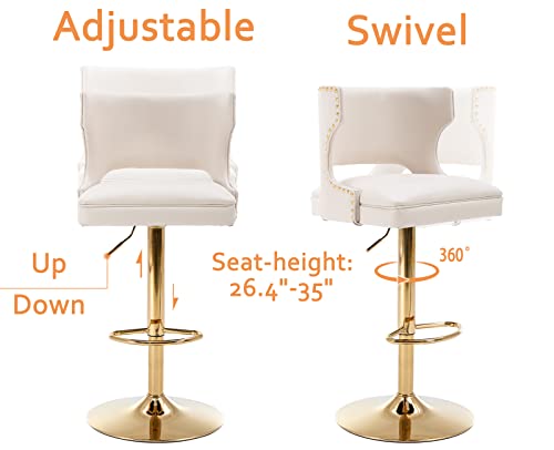 PU Leather Swivel Bar Stools Set of 2 Adjustable Counter Height Barstools with Open Back/Base Upholstered Modern Bar Chairs for Kitchen Island/Dining Room/Home Bar,Beige - Image 6