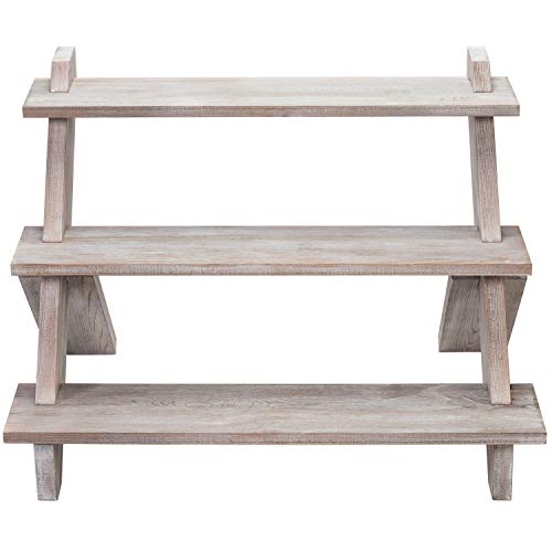 Mygift 3-Tier Torched White Wood Plant Stand, 17 Inch Tall Collectible Display Riser Stand #TOP5