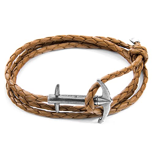 ANCHOR & CREW Bracelet Ancre Admiral Argent Et Cuir Tressé Marron Clair - Homme - Taille Unique Cover