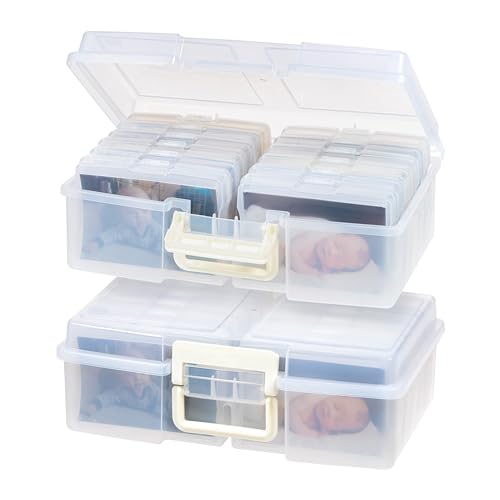 IRIS USA 4" x 6" |Made in USA| 2-Pack Photo Organizers and Picture Storage Box with Handle, 12 Inner Cases/Containers for Tasks, Stickers, Ephemera, & Flashcards - Clear by IRIS USA - Used condition - US$29.92