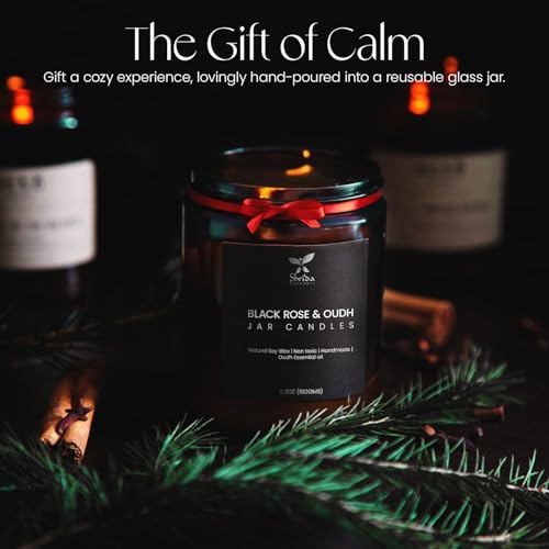 Image of Oudh Scent 100% Natural Soy Wax Smokeless Aromatherapy Jar Candle, 180g, Essential Oil Luxury Candle for Home Decor, 40+ Hour Clean Burn, Premium Gift for Bedroom & Living Space