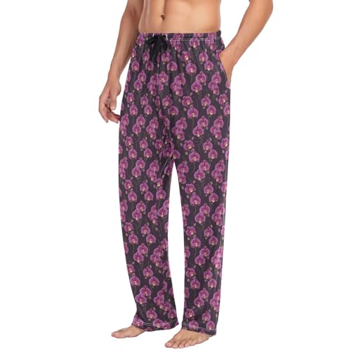 Aflyko Botanic Men's Pajama Pants Orchid Floral Purple Pjs Sleepwear Bottoms2