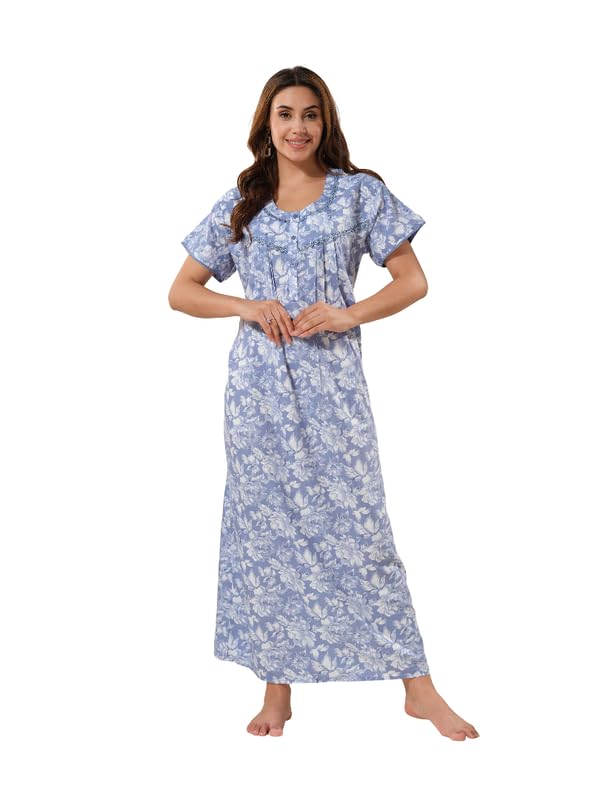 easy mom Easymom Women Round Neck Maternity Night Dress | Fit & Flare Maxi-picture-26
