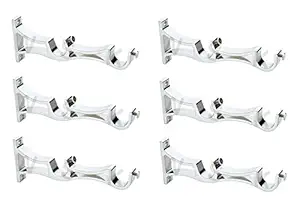 WSK Premium Stainless Steel Double Rod Support Door and Window Curtain Bracket with Fitting Hardware (S112-003, Silver Chrome) - Set of 6 Pieces